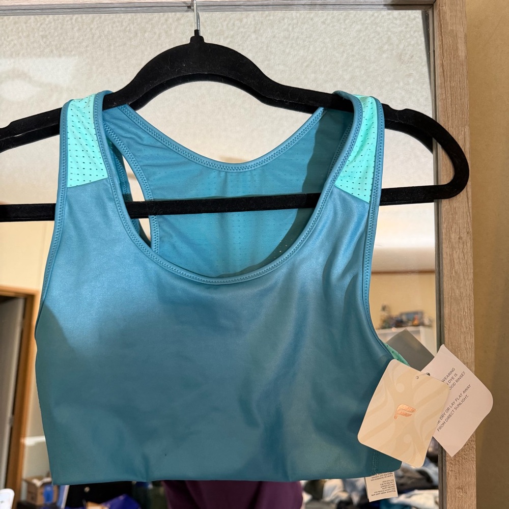 Fabletics Teal Sports Bra with Mint Accents
